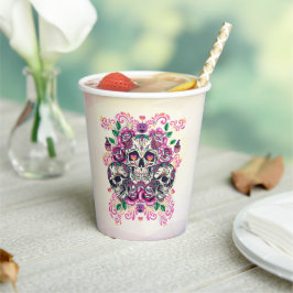 Vasos De Papel Floral de calavera, acuarela de esqueleto rosa, Ha