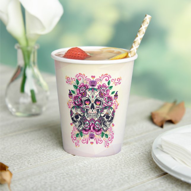 Vasos De Papel Floral de calavera, acuarela de esqueleto rosa, Ha (in situ)