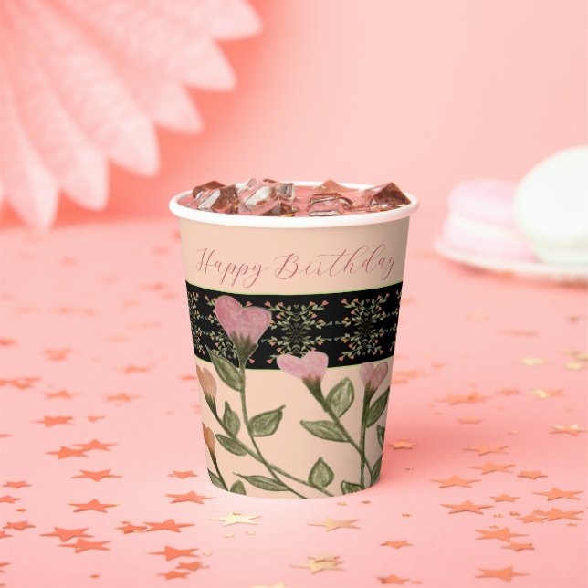 Vasos De Papel Floral De Coral Y Rosa (in situ)