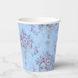Vasos De Papel Floral de estilo victoriano azul blanco francés