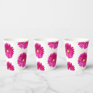 Vasos de papel floral de margarita rosa caliente