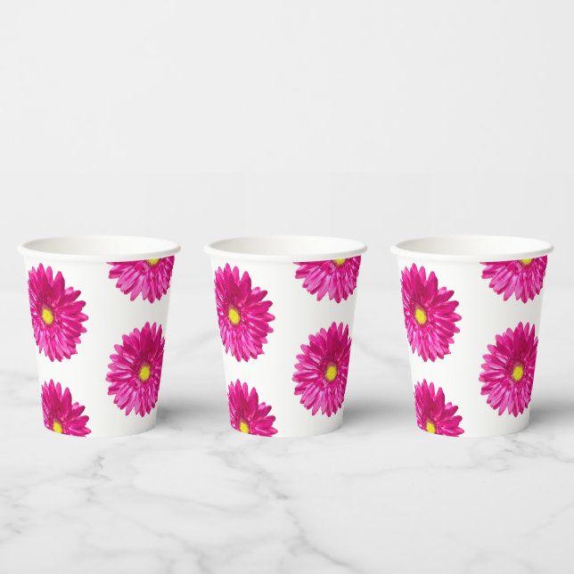 Vasos de papel floral de margarita rosa caliente (Multi)