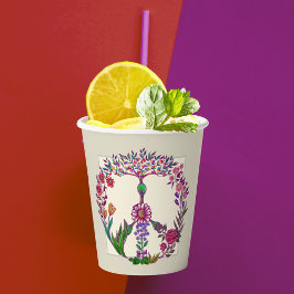 Vasos De Papel Floral de paz colorida cute boho hippie salvaje