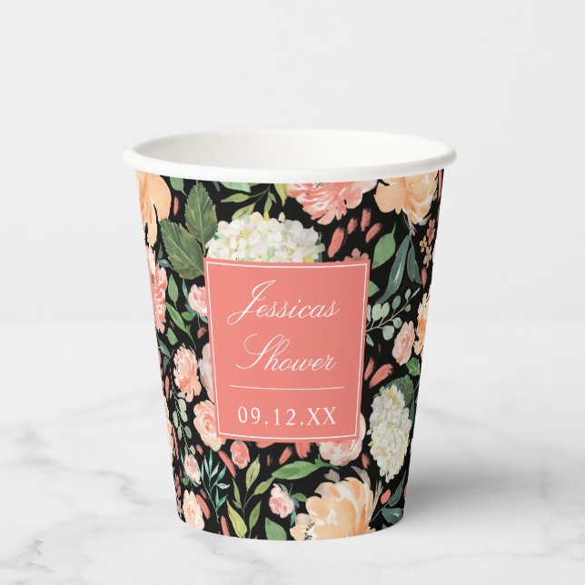 Vasos De Papel Floral de primavera rosado en fiesta de soltera de (Anverso)