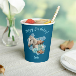 Vasos De Papel Floral Ecuestre Caballo Occidental - Azul Marino