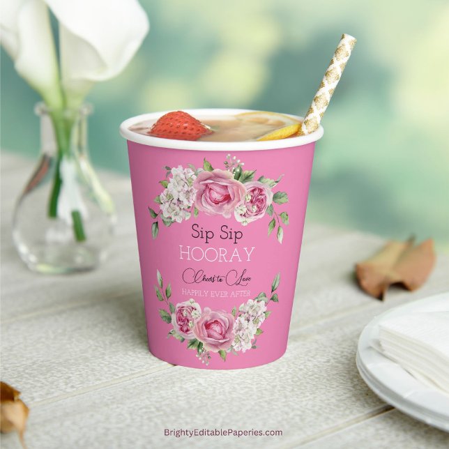 Vasos De Papel Floral Elegance Sip Sip Sip Boda Paper Cup (Sip, savor, and celebrate love with Paper Cup.  Elevate every toast with elegance and floral charm.)