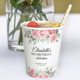 Vasos De Papel Floral elegant 90th birthday party 