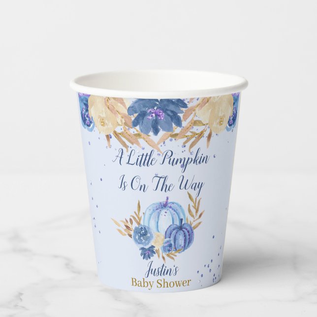 Vasos De Papel Floral Elegant Blue Pumpkin Baby Shower (Reverso )