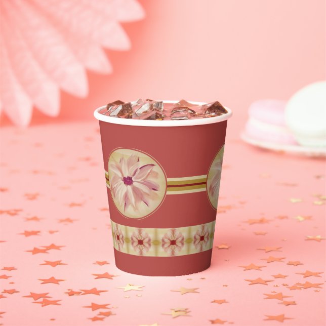 Vasos De Papel Floral Elegante Con Stripe Y Patrón (in situ)