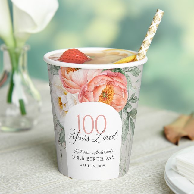 Vasos De Papel Floral Femenina 100 Años Amada (Subido por el creador)