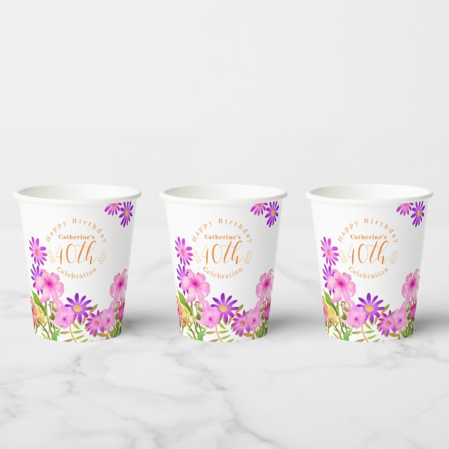 Vasos De Papel Floral Garden White (Multi)