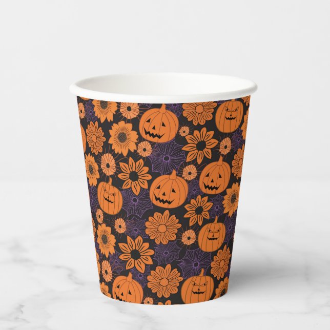 Vasos De Papel Floral Halloween (Anverso)