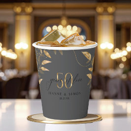 Vasos De Papel Floral Hoja de Oro 50 Aniversario ID1169
