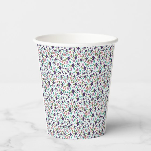 Vasos De Papel Floral Lila y Turquesa (Reverso )