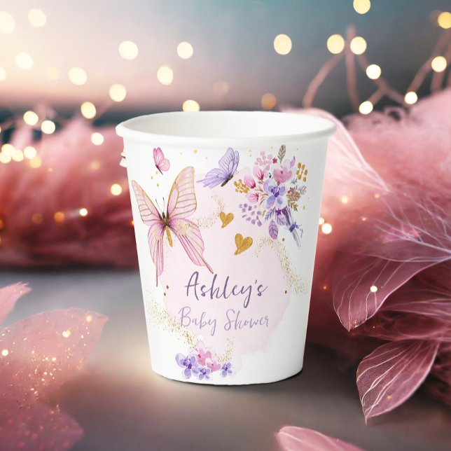 Vasos De Papel Floral Mariposa Jardín Chica Púrpura Rosa Ducha (Subido por el creador)