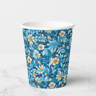 Vasos De Papel Floral naranja azul ruidoso
