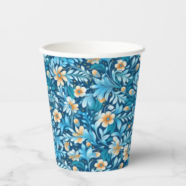 Vasos De Papel Floral naranja azul ruidoso (Anverso)