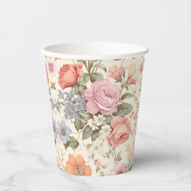 Vasos de Papel Floral Naranja Rosa (Anverso)