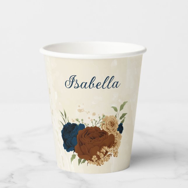 Vasos De Papel floral naval terracota (Anverso)