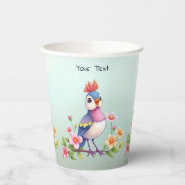 Vasos de papel floral pájaro azul rosa lindo