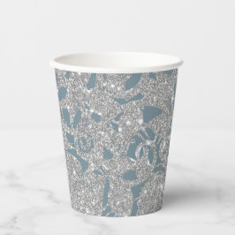 Vasos De Papel Floral Purpurina de plata azul turquesa
