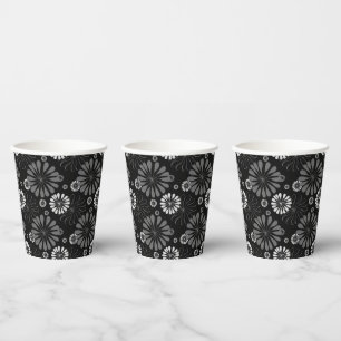 Vasos De Papel Floral retro en blanco y negro