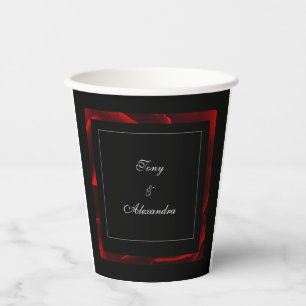 Vasos De Papel Floral Rojo Moderno Negro y Blanco