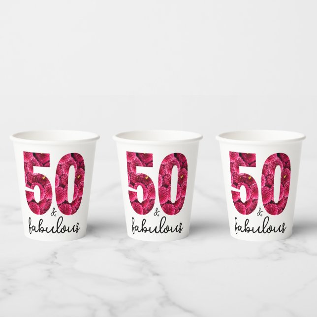 Vasos De Papel Floral rosa 50 y fabulosa fiesta de cumpleaños núm (Multi)