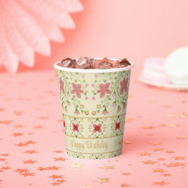 Vasos De Papel Floral Rosa Con Crema