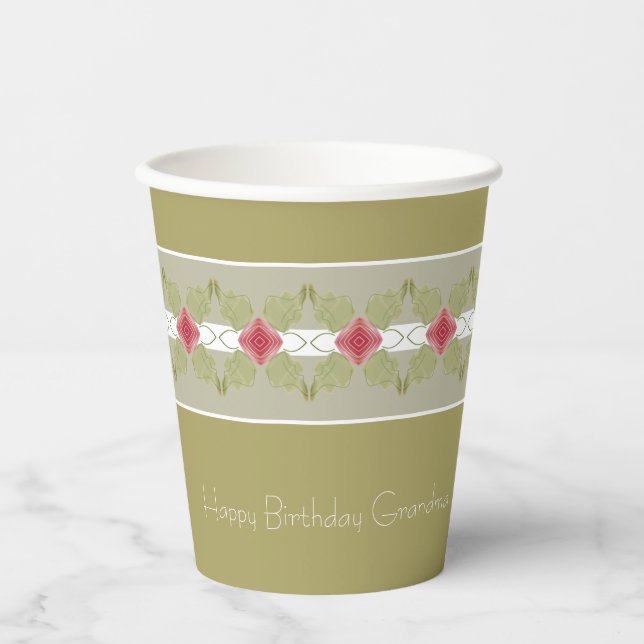 Vasos De Papel Floral rosa con gris (Anverso)