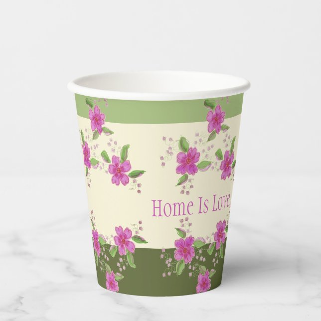 Vasos De Papel Floral rosa con verde (Anverso)