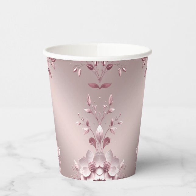 Vasos de Papel Floral Rosa Delicado (Izquierda)