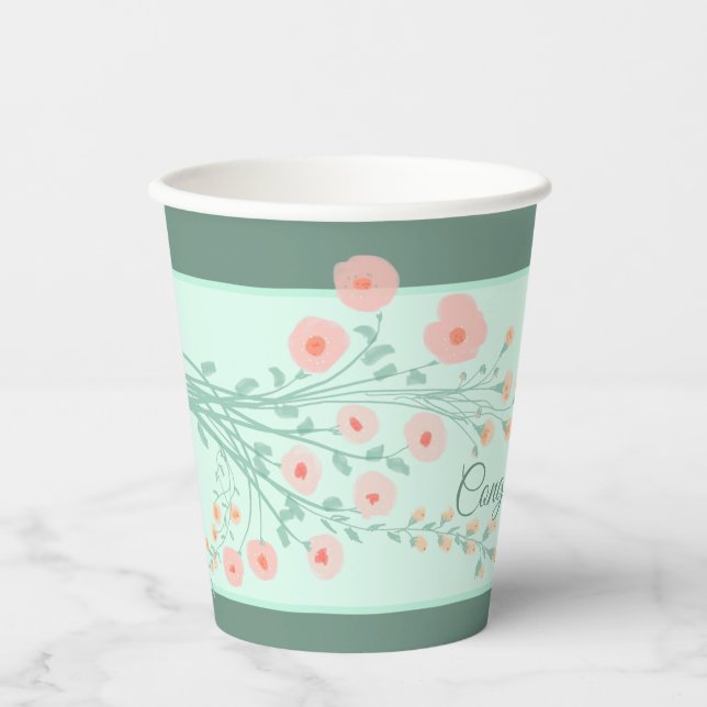 Vasos De Papel Floral rosa elegante (Anverso)
