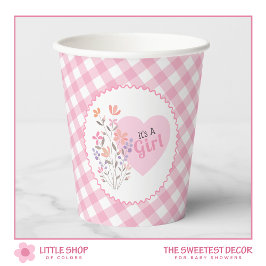 Vasos De Papel Floral rosa es un Baby Shower Chica