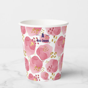 Vasos de Papel Floral Rosa Personalizados – Acuare