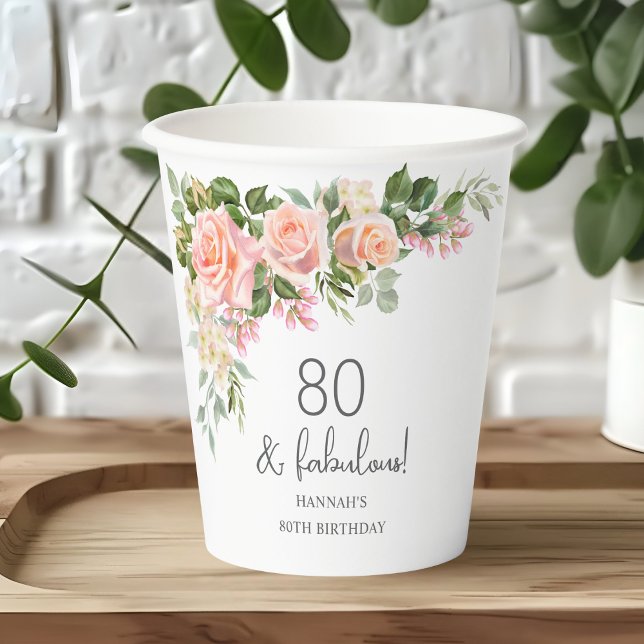 Vasos De Papel Floral rosa rosa rosa rosa rosa rosa 80 cumpleaños (Subido por el creador)