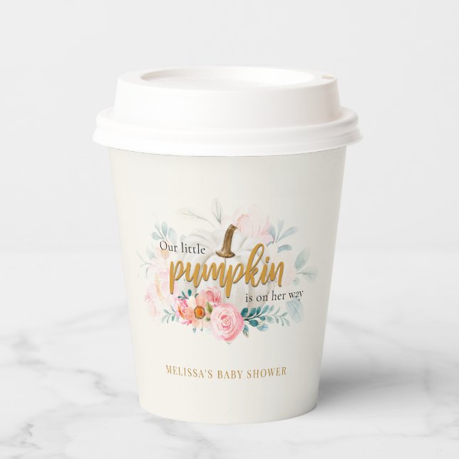 Vasos De Papel Floral rosa un pequeño Chica de calabaza Baby Show (Anverso)
