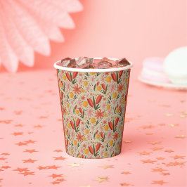 Vasos De Papel Floral rosa y naranja delgada