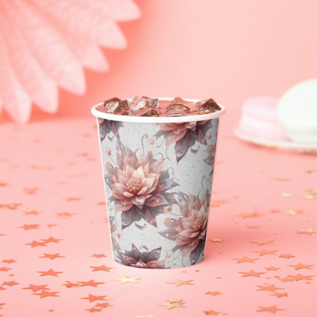Vasos de Papel Floral Rosado – Flor Elegante Paste (in situ)