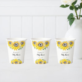 Vasos De Papel Floral rústica de Baby Shower de girasol