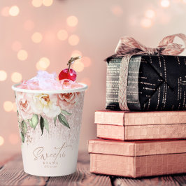 Vasos De Papel Floral Sparkles Sweet Sixteen Rose Gold ID912