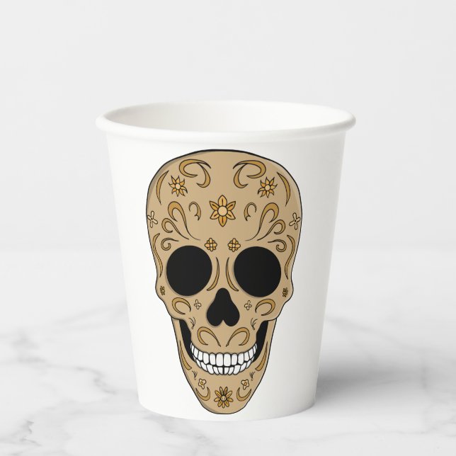 Vasos De Papel Floral Sugar Skull Dia de los Muertos (Anverso)