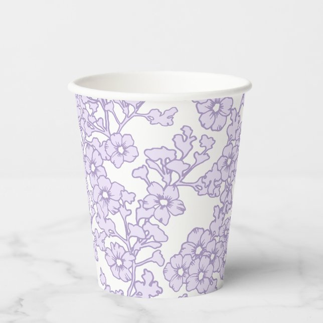 Vasos De Papel Floral Trellis Purple - White (Anverso)
