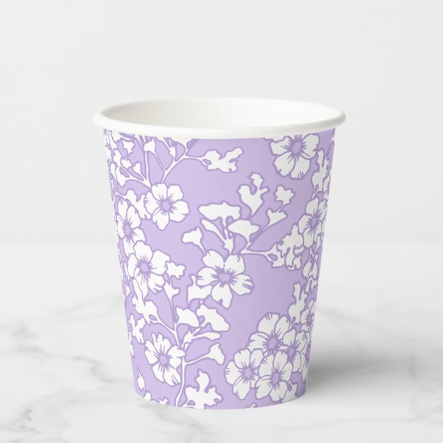 Vasos De Papel Floral Trellis White - Purple (Anverso)
