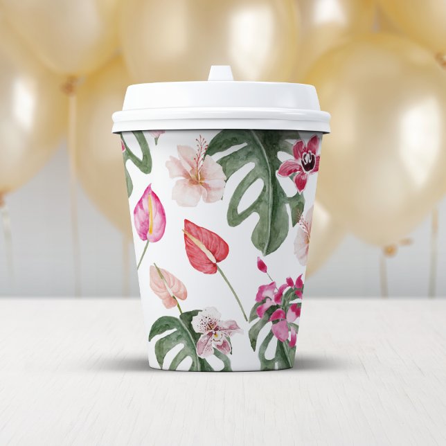 Vasos De Papel Floral tropical colorida (Colorful Tropical Floral Decor Paper Cups by Painted Paperie
)