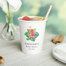 Vasos De Papel Floral Tropical Flamingo Bridal Shower