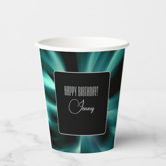 Vasos De Papel Floral verde esmeralda - Énfasis negro Personaliza (Anverso)