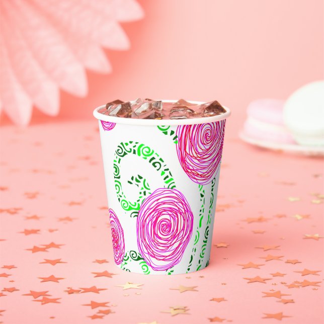 Vasos De Papel Floral verde y rosa (in situ)