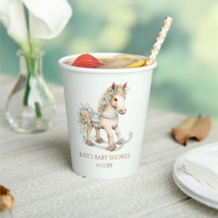 Vasos De Papel Floral Vintage Toy Rocking Horse Baby Shower