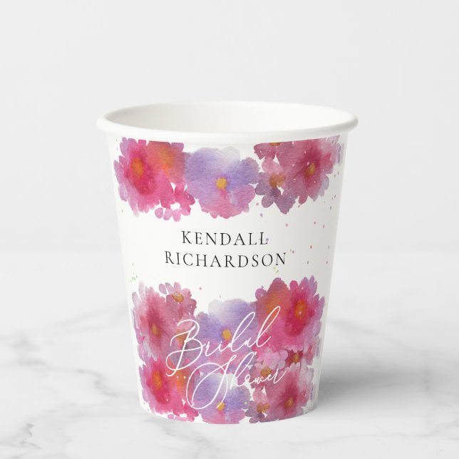 Vasos De Papel Floral Watercolor Bridal Shower (Anverso)